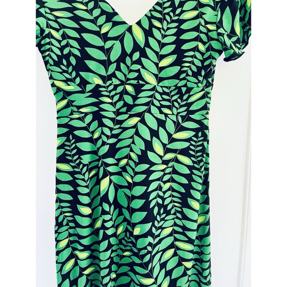 Green Leaf Nature Print Midi Dress Boho Garden Party VNeck Padded Retro Y2K S - Picture 7 of 10